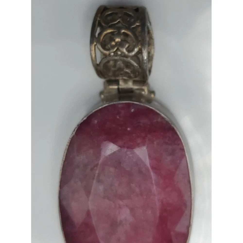 Vtg Sterling Silver Genuine Ruby Handcrafted Reversible Pendant / Brooch‎ 36g